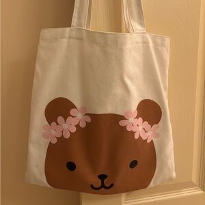Cute Bear Tote Bag with Pink Flowers